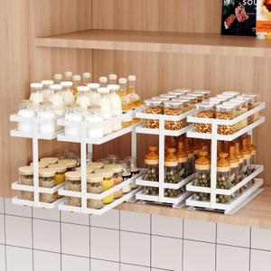 Mustorn 4 Pack Pull Out Spice Rack Organizer for Cabinet, 2 Tier Metal Slide Out Seasoning Organizer and Storage Heavy Duty Vertical Spice Rack Shelf Pullout for Kitchen Cabinets No Drilling (White)