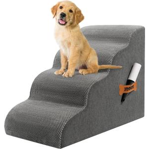 Romrol Dog Stairs Ramp for High Beds Couches, 33D High Density Foam Pet Steps with Durable Non-Slip Waterproof Fabric Cover, Dog Stairs for Small Dogs or Cats or Pets, 4-Step,Grey