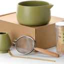 20OZ Matcha Whisk Set - 5PCS Japanese Tea Set Includes Matcha Bowl with Spout, Bamboo Whisk with Ceramic Holder, Bamboo Scoop and Sifter, Matcha Kit for Ceremony, Gift for Matcha Lovers (Matcha Green)
