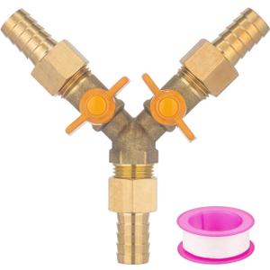 2 x Brass 3 Way Shut Off Ball Valve, 5/16" Hose Barb Y Shaped Ball Valve for Tubing Fuel Gas Water Propane, With 3 Hose Clamps