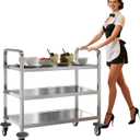 uyoyous 3 Tier Stainless Steel Utility Cart Commercial Serving cart with 360Rotation Wheels Kitchen Island Load Up 400 lbs Stainless Steel Work Cart for Hotel Restaurant Home 30" L x 16" W x 33" H