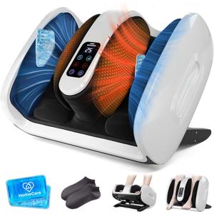 HomeCare Foot Massager with Heat & Ice Therapy, Shiatsu Deep Kneading Compression Foot Massagers for Plantar Fasciitis & Neuropathy Relief, Adjustable Intensity, FCC/CE Certified (White)