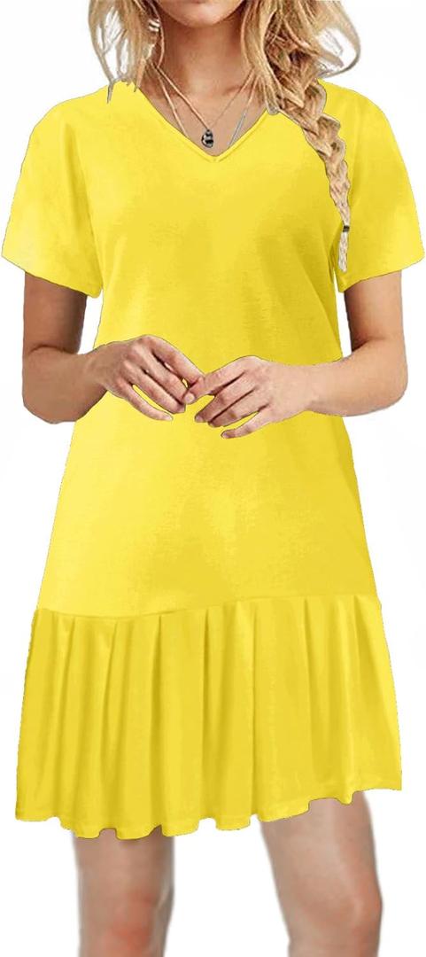 Alaster Queen Womens 2025 Summer T Shirt Pleated Dress Short Sleeve Casual Swing Tunic Dress with Pockets (Yellow, S) Alaster Queen Womens 2025 Summer T Shirt Pleated Dress Short Sleeve Casual Swing Tunic Dress with Pockets (Yellow, S)