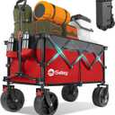 Sekey 220L Wagons Carts Foldable with Big All-Terrian Beach Wheels, Collapsible Heavy DutyWagon with Cup Holders, Extra Large Folding Wagon,Foldable Wagon for Camping, Garden, Sports.Red&Gray