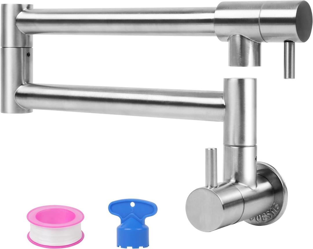 Pot Filler Faucet Modern Kitchen Sink Faucets Wall Mount Pot Filler Faucets Stainless Steel Folding Stretchable Kitchen Kettle Faucet with Double Joint Swing Arms Brushed Nickel 20in