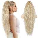 SEIKEA Ponytail Extension, 30" Lightweight Extra Fluffy Claw Clip Hair Extensions Long Wavy Curly Multi-layered Clip in Fake Pony Tails Natural Soft Synthetic Hairpiece Dark Blonde to Light Blonde