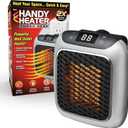 Ontel Handy Heater Turbo Wall Outlet Plug In Heater  Portable Indoor Ceramic Space Heater w/Adjustable Thermostat, 12-Hour Timer, Auto Shut Off, Quiet  Plug In Wall for Office, Bedroom, Camping