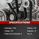 11491 Alternator 12V 110A Fits for H-yundai Sonata L4 2.4L 10-13, Tucson L4 2.0L 11-12, Tucson L4 2.4L 10-13, Forte L4 2.0L 10-13, Optima/Sportage L4 2.4L 11-13, Replace OE 11492 11491 37300-25600