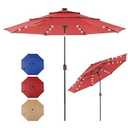 SMUG 10FT 3 Tier Patio Umbrella with Lights, Outdoor Umbrellas with Push Button Crank, Tilting Umbrella with 8 Sturdy Ribs for Market, Pool, Garden, Backyard, Restaurant, Classic Red