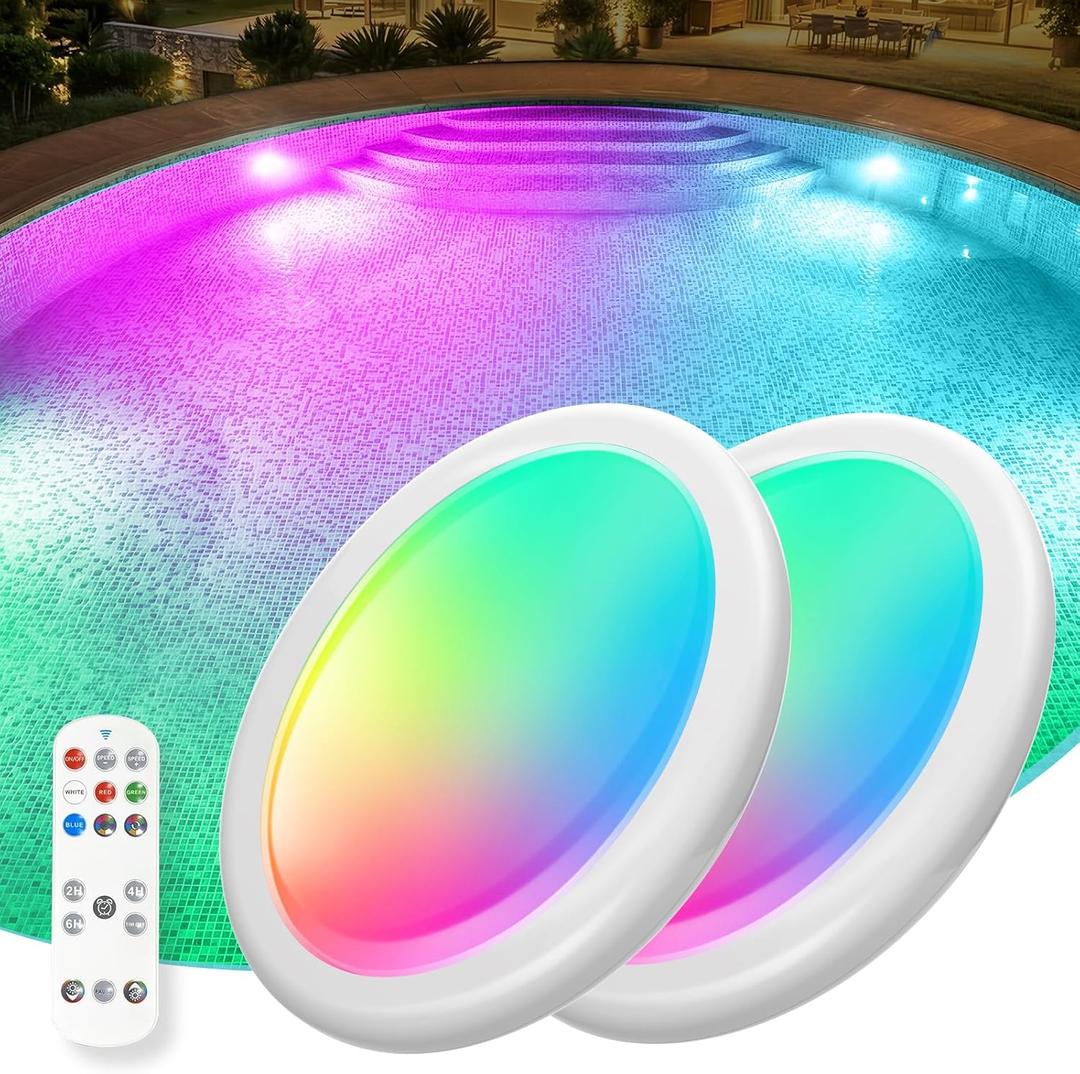 Askyli Pool Lights for Above Ground Pools, Upgraded Rechargeable Dynamic Lighting Inground Pool Lights that Float w/Remote, 16H Runtimes Underwater LED Pools Light with Timer Off for Hot Tub Pond-2PC, 4.7 inch