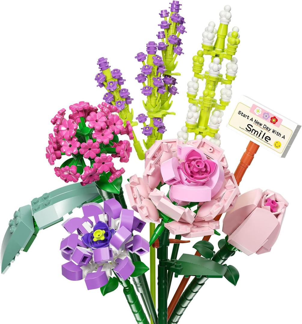 Mini Bricks Flower Bouquet Building Sets, Artificial Flowers, 553 Pieces Botanical Collection for Ages 8-12 yrs Old Girl for Gift (Not Compatible with Set)