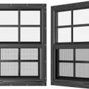 2 Pack Shed Windows 24" W x 36" H Flush Mount, Black Household Windows for Playhouses, Barns, Chicken Coop