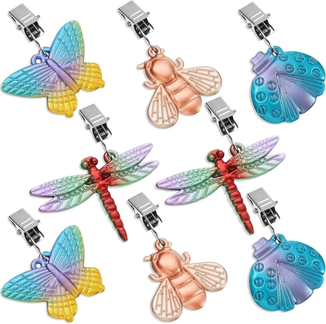 Bekith 8 Pack Vintage Tablecloth Weights on Clip Hangers, Pendant Tablecloth Weights kit with Colourful Butterfly Shape for Outdoor Garden Party Picnic Table Covers