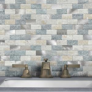 Peel and Stick Brick Backsplash for Kitchen,Back Splash for Bathrooms Walls Tiles Waterproof(10sheets,Blue Gray)