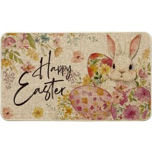 Artoid Mode Flowers Rabbit Bunny Eggs Happy Easter Doormat, Home Decor Low-Profile Switch Rug Door Mat Floor Mat for Indoor Outdoor 17x29 Inch