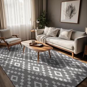 Nayoroom Mid Century Geometric 8x10 Area Rug with Square Design, Soft Machine Washable Non-Slip Non-Shedding, Durable and Easy-Care, Perfect for Living Room, Bedroom.