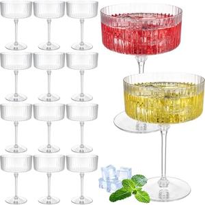 Jingmore 12 Pcs Ribbed Martini Glasses 10 oz Disposable Plastic Vintage Ribbed Coupe Glasses Cocktail Unbreakable Dessert Parfait Glassware for Wedding Birthday Party Supplies (Clear)