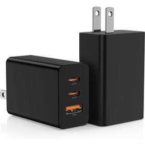 2Pack 65W USB C Wall Charger Block, 3-Port USB C Charging Adapter 100W Type C Super Fast Charging Power Plug Cube for MacBook Pro/Air,i-Pad Pro, i-Phone 17/16/15, Galaxy S25,and More-Black
