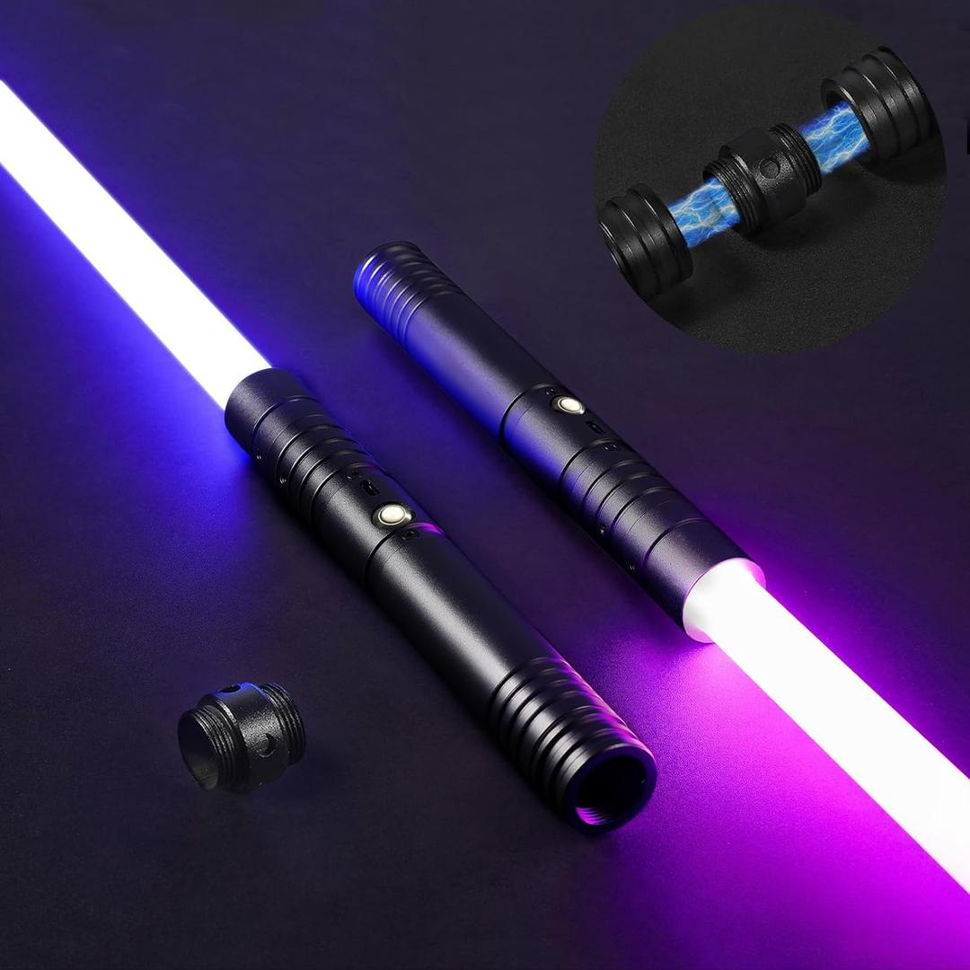 2 in 1 Dueling Lightsaber Alloy Handle Light Saber 15 RGB Colors with 4 Modes 6 Sound Effects USB Rechargeable Detachable Light Sabers for Kids Adults Ideal Birthday Children's Day Halloween Christmas