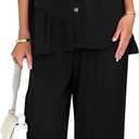 KIRUNDO Two Piece Sets for Women Spring Outfits 2026 Summer Fall Dressy Casual Button Down Shirt Wide Leg Pants Lounge Set
(Black, Medium)