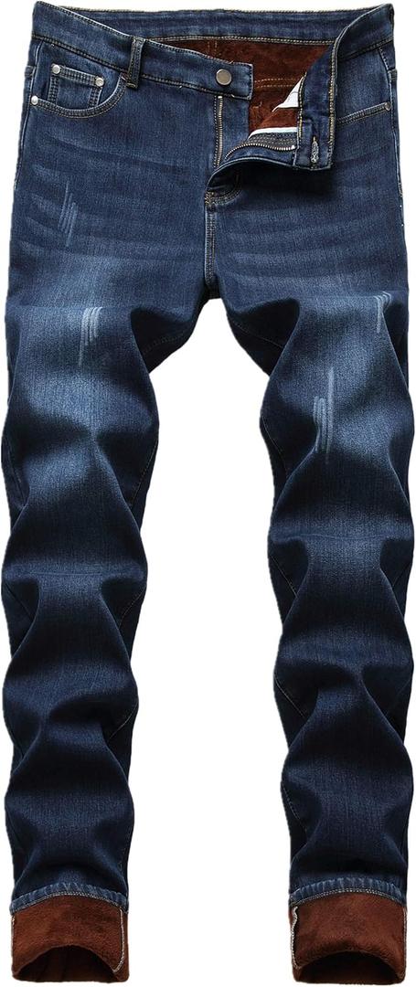 FREDD MARSHALL Men's Fleece Lined Skinny Winter Slim Fit Thicken Warm Stretch Jeans (Blue)