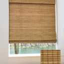 Cordless Bamboo Roman Shades for Windows, Blinds Size (34 1/2" W  48" H) Colour (Highfield Teak) Fits Windows (34 3/4" W  48" H)