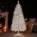 4ft Pre-Lit Artificial Christmas Tree, White Tinsel with White Lights, Ideal for Ideal for Home, Office, and Xmas Party Décor - Includes Stand