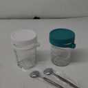 Overnight Oats Jars with Spoon and Lid 16 oz [2 Pack], Airtight Oatmeal Container with Measurement Marks, Mason Jars with Lid for Cereal On The Go Container (white and green)