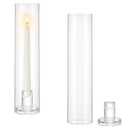 Biuitug Hurricane Glass Candlestick Holders: Set of 2 Taper Candle Holder with Windproof Cylinder Covers 11.8 inch Tall Clear Candle Stick Holder Stand for Wedding Birthday Christmas Home Decor