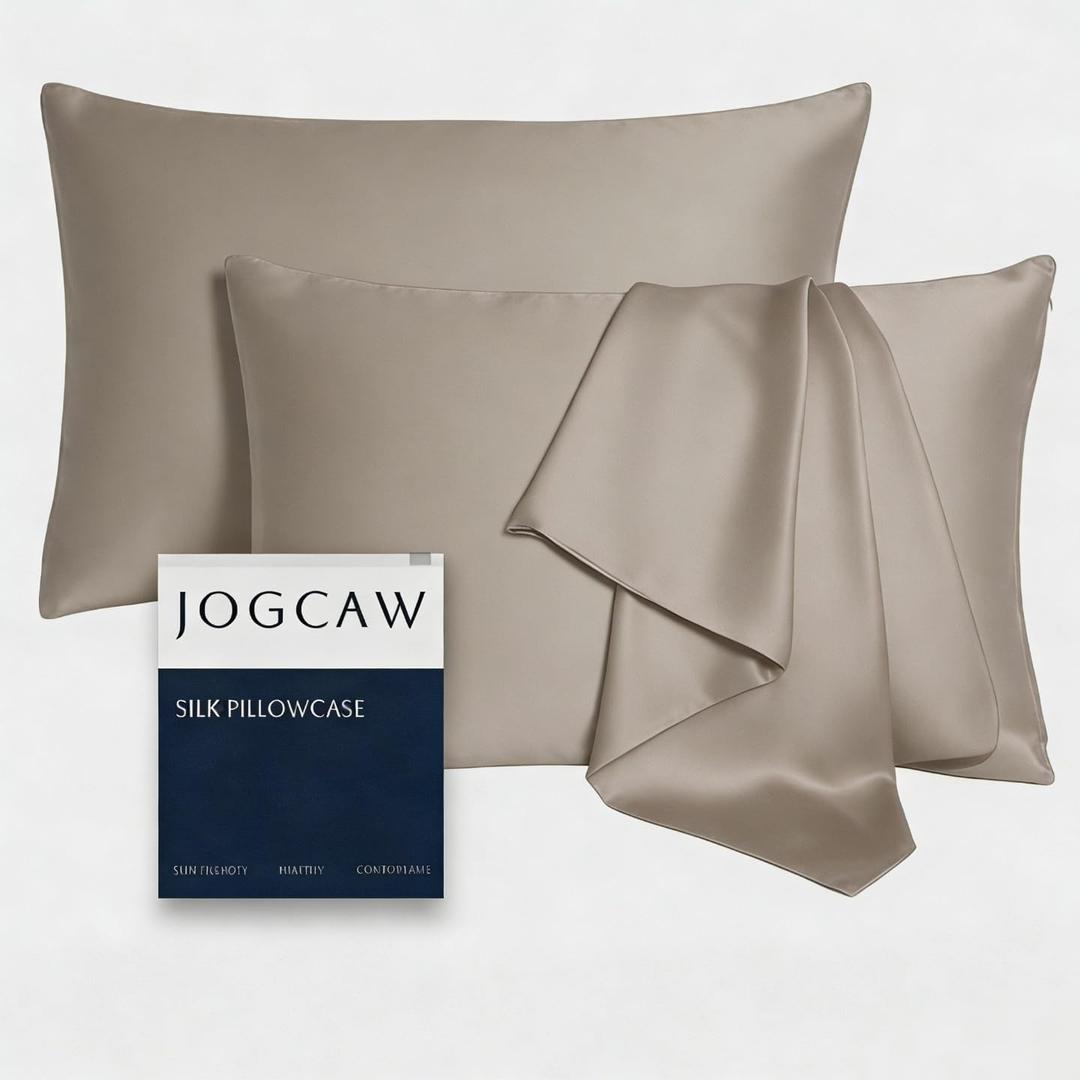 2 Pack 100 Silk Pillowcase for Hair and Skin, Soft Breathable Smooth Cooling Mulberry Silk Pillow Case Set of 2, Both Sides Grade 6A Silk Pillow Covers with Hidden Zipper (Taupe, Standard)