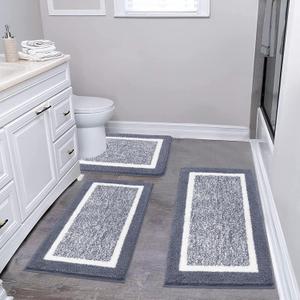 Pauwer Bathroom Rugs Sets 3 Piece Bathroom Shower Rugs with U-Shaped Contour Toilet Mat Absorbent Microfiber Plush Bath Mats Non Slip Bath Rugs Machine Washable Shaggy Bath Floor Mats (18"x26"+20"x32"+U Shape 20"x24", Dark Grey)
