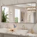 LOAAO 72X32 Bronze Bathroom Mirrors for Vanity, Rounded Rectangle Brushed Bronze Metal Frame Mirror, Anti-Rust, Tempered Glass, Hangs Horizontally or Vertically