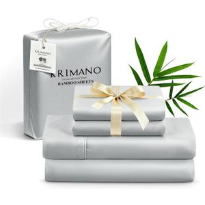California King Size Sheet Set, Viscose Bamboo Sheets for Bed Set 4pcs, 100% Viscose Derived from Bamboo, Hotel Luxury Silky & Cooling for Hot Sleepers, Deep Pocket Up to 17", Light Grey