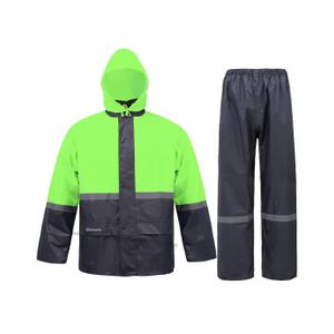 Men's Lightweight Waterproof Rain Suit - Reflective Jacket & Pants with Hood for Outdoor Work, Fishing, Hiking, size Medium