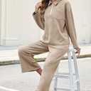AGSEEM Lounge Sets for Women, Women's 2 Piece Outfits Long Sleeve 1/4 Zip Pullover Cropped Pants 2PC Outfit Comfy Sweatsuits (Khaki), Large