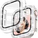 Newlibery Bling Case with HD Screen Protector Women Compatible with Apple Watch 41mm Diamond Protective Face Cover PC Frame Protector for iWatch Series 7/8/9 Clear