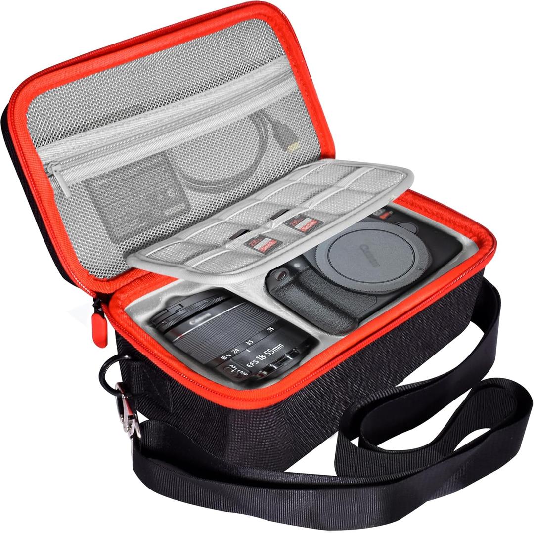 Hard Storage Case For Canon EOS Rebel T7 DSLR Camera 18-55mm Lens, EVA Travel Camera Carrying Cases, Waterproof Protective Cameras Storage Box With Shoulder Strap (Case Only)