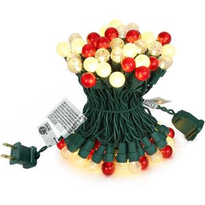 GlowVibe 70 Counts Red and White Christmas Lights, 19ft G15 Pearlized Glass Bulbs, ETL Certified LED Christmas Globe String Lights Plug-in, Indoor Xmas Tree Lights for Outdoor Xmas Home Decor