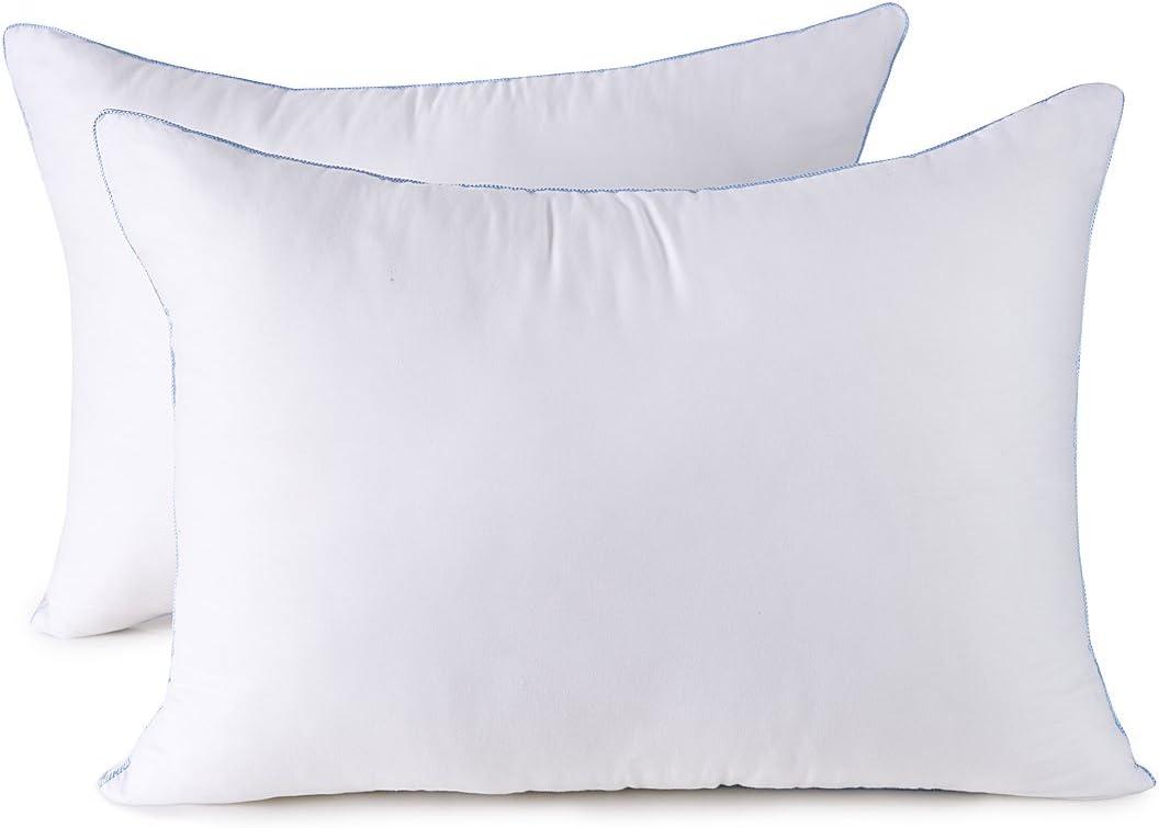 Pillows Set of 2, Fluffy Down Alternative Bed Pillow Cotton Cover, White, Queen Size 20x28