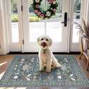 Washable 2x3 Runner Rug for Entryway: Easy-Clean Carpet with Non-Slip Backing for Bedroom Kitchen Stain-Resistant Shedding-Free Floor Mat – Perfect for High-Traffic Areas with Pets (2x3,Floral/Blue)