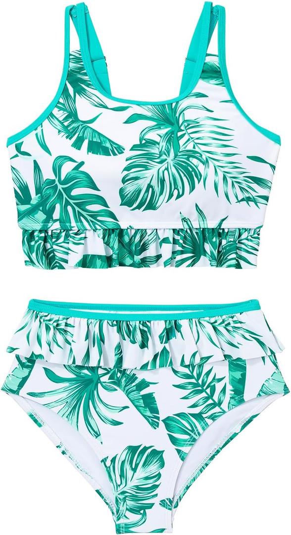 blibean Teen Girl Swimsuits Two Piece Bikini Sets with Chest Pad Size 6-15 Years (Blue, XL)