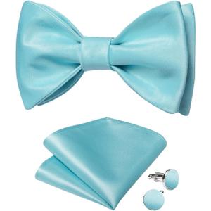 DiBanGu Mens Silk Self Bow Ties,Woven Solid Bowtie and Pocket Square Cufflinks Set for Men Tuxedo Wedding