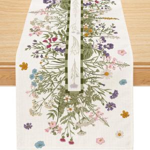 Spring Table Runner, Wildflowers Floral Butterfly Table Decoration Seasonal Summer Home Kitchen Dining Table Indoor Outdoor Farmhouse Decor 13x72 Inch