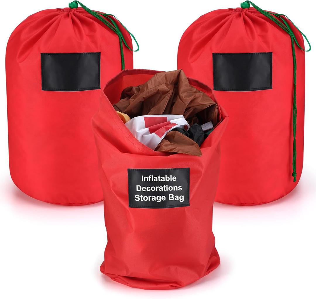 3 Pcs 21 x 12 Inch Christmas Inflatable Decorations Storage Bag with Blackboard Drawstring Waterproof Christmas Storage Containers for Holiday Xmas Ornaments Accessories Gift Organizer(Red)