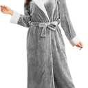 Hellomamma Premium Long Robes for Women-Super Plush Soft Fleece Bathrobes (Gray, M)