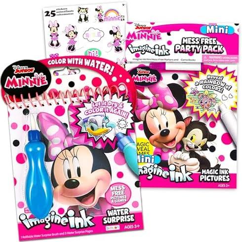 Disney Shop Minnie Mouse Paint with Water Super Set for Kids Toddlers Bundle ~ 2 Mess Free Books with Water Surprise Brush, Pen and Stickers (Minnie Mouse Party Supplies)