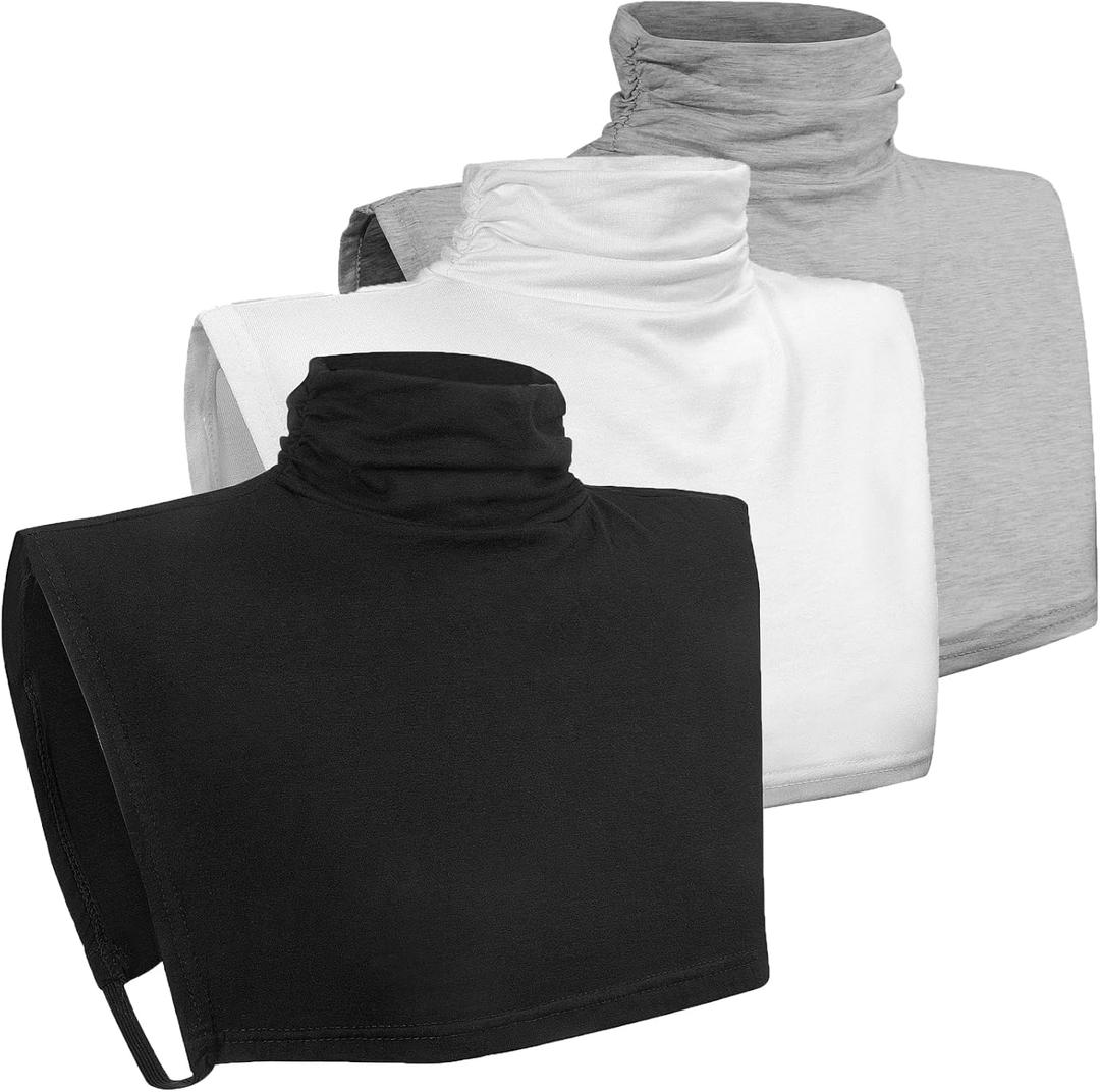 Women's Pleated Fake Turtleneck Dickey Detachable Collar Dickey Half Top Mock Blouse Collar Shirts (One Size-Large, Black+white+grey)