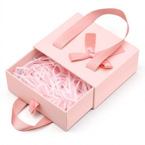 Segbeauty Drawer Pink Gift Box for Presents, Empty Small Gift Box for Women Men, Mini Decorative Storage Case with Ribbon for Gifts, Pink Packaging Wrap Paper Boxes for Travel Bottles for Toiletries