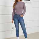 ATHMILE Women's 2026 Fall Long Sleeve Pullover Ribbed Knit Sweater Low Mock Neck Slim Fit Basic Casual Tee Tops (S)