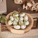 WDS WONDROUS 12-Piece Easter Hanging Ornaments Set, Plastic Bunny & Letter Eggs with Green Vintage Pattern, Spring Home Decor for Wall Door Tree Table, Easter Party Supplies Gift (Green and White)